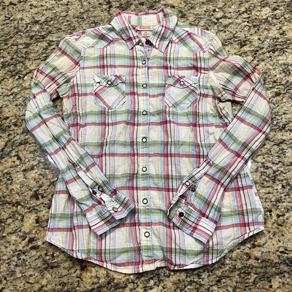 Mossimo Supply Co Womens Plaid Western‎ Snap Button Down Shirt Multicolor Size M